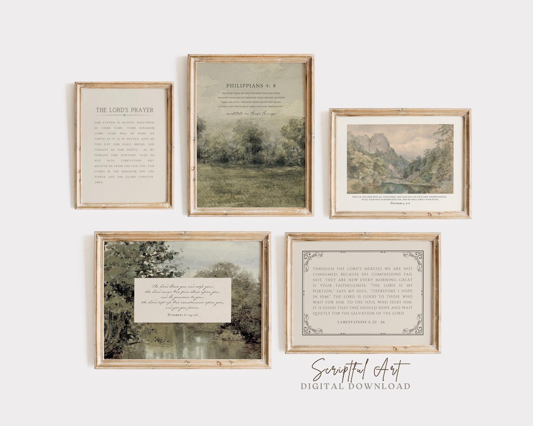 Christian Wall Art Vintage Scripture Gallery Set of 5, Modern Farmhouse ...