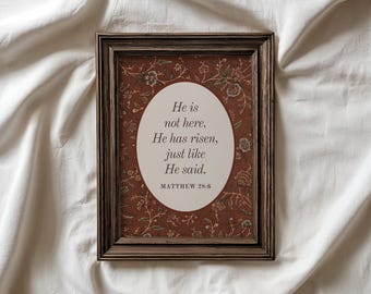 彼は復活した キリスト教イースタープリント ヴィンテージ聖書の一節 ウォールアート (デジタルダウンロード)
