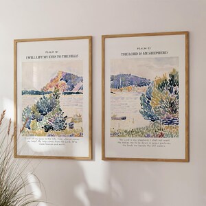 Psalm 121, Psalm 23 Christian Wall Art Set of 2 Vintage Abstract ...