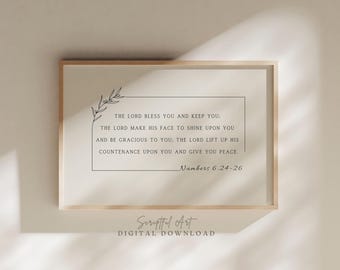 The Lord Bless You Scripture, Benediction Print, Numbers 6:24-26, Aaronic Priestly Blessing, Neutral Christian Wall Art Digital Download