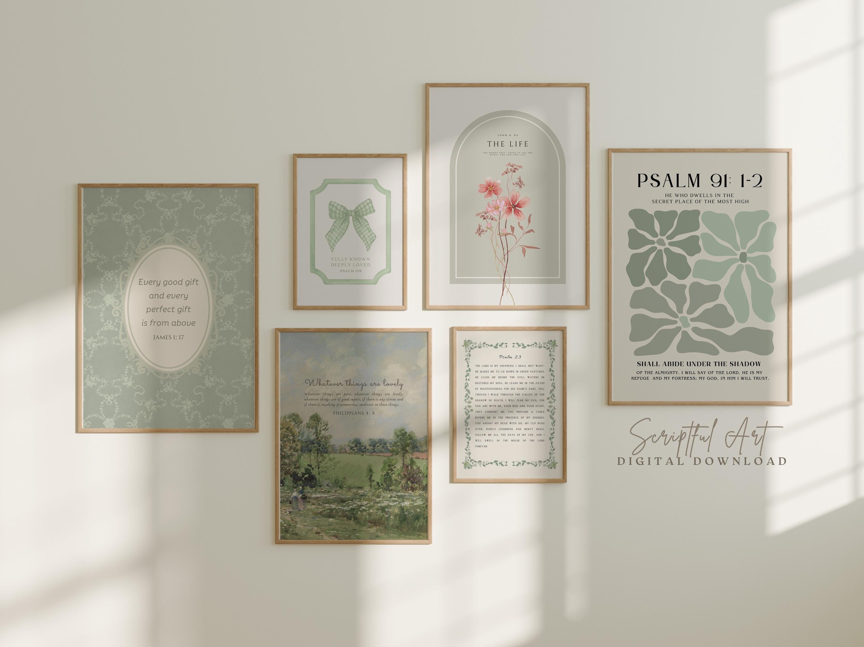 Sage Green Christian Wall Art, Modern Bible Verse Prints: Set of 6 ...