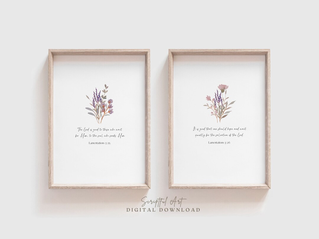 Christian Floral Wall Art Set of 2, Bible Verse Scripture Prints ...