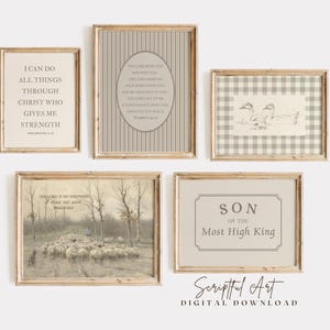 Boys Room Bible Prints Neutral Christian Nursery Wall Art Modern, Set of 5, Psalm 23, Philippians 4:13, The Lords Blessing Digital Download