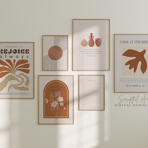 Boho Christian Wall Art Set of 6 Terracotta Scripture Art, Dorm Room Decor, Modern Bible Bundle Christian Retro Posters, Digital Prints