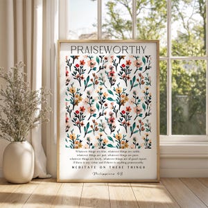 Print christelijke bloemenmarkt, wat ook waar is, Filippenzen 4:8, poster met kleurrijke bloemen, poster kinderkamerdecoratie, poster meisjeskamer, digitale download
