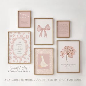 Decorazioni murali cristiane per la cameretta delle bambine, stampe di versetti della Bibbia in rosa cipria, set da 6, download digitale