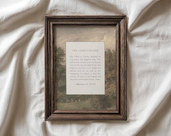 キリスト教の壁掛けアート 主の祈り 我らの父よ、ヴィンテージ風景聖書の一節プリント デジタルダウンロード