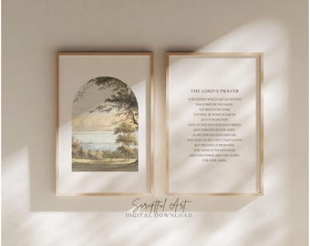 The Lord's Prayer, Vintage Tree Bible Verse Print, Christian Wall Art Set of 2, Digital Download