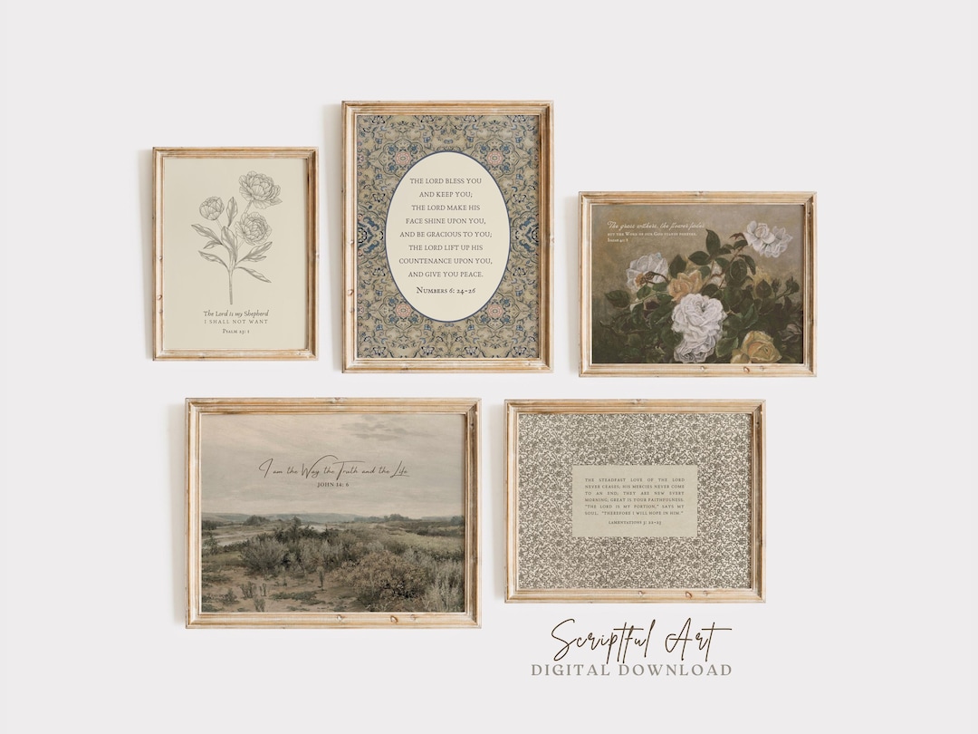 Scripture Gallery Wall Vintage Bible Art Farmhouse Decor SET OF 5 ...