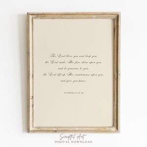 Minimal Bible Verse Print, Subtle Christian Wall Art, The Lord Bless You and Keep You, The Blessing, Numbers 6:24-26, Digital Download