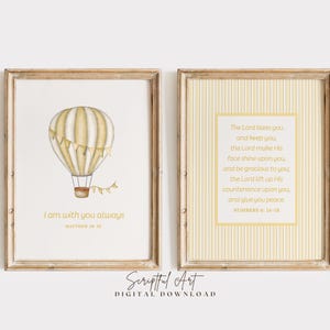 Yellow Nursery Decor: Christian Bible Verse Art, Vintage Stripes (Digital Download Set of 2)