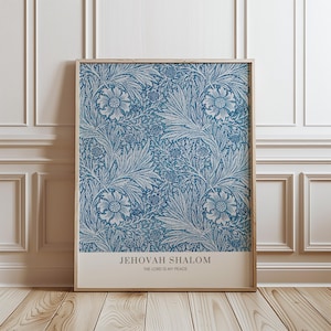 Jehovah Shalom Gods Hebrew Name, Blue Botanical Vintage Poster Hebrew Name of God Printable Art, DIGITAL DOWNLOAD
