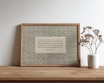 Philippians 4:6-7, Vintage Bible Verse Wall Art Print, Sage Cottagecore Decor (Digital Download)