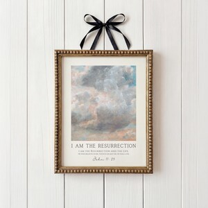 I am the Resurrection, Easter Christian Wall Art Vintage Sky Print Digital Download image 7