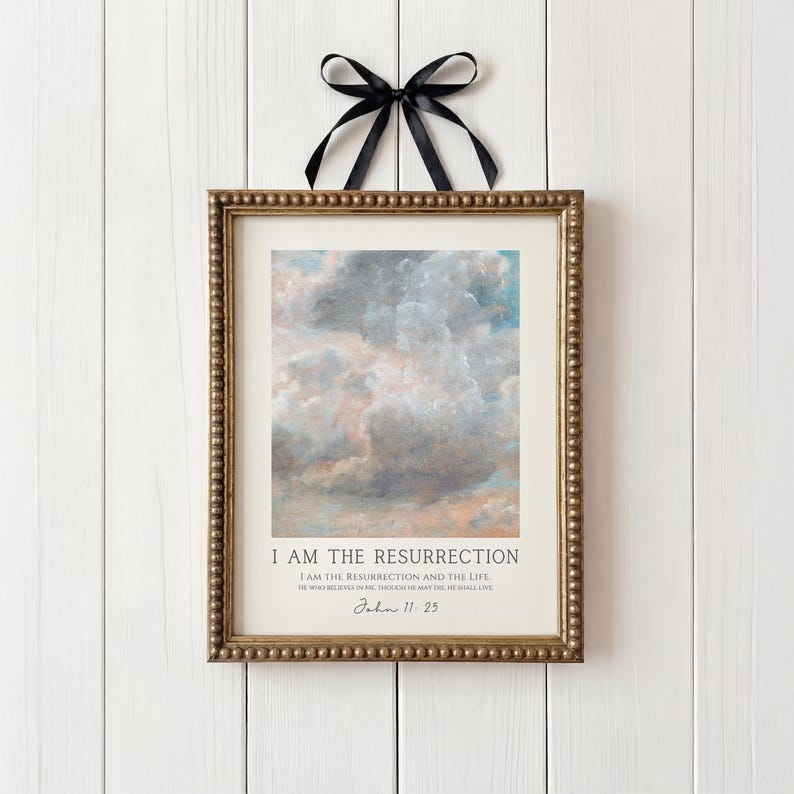 I am the Resurrection, Easter Christian Wall Art Vintage Sky Print Digital Download image 7