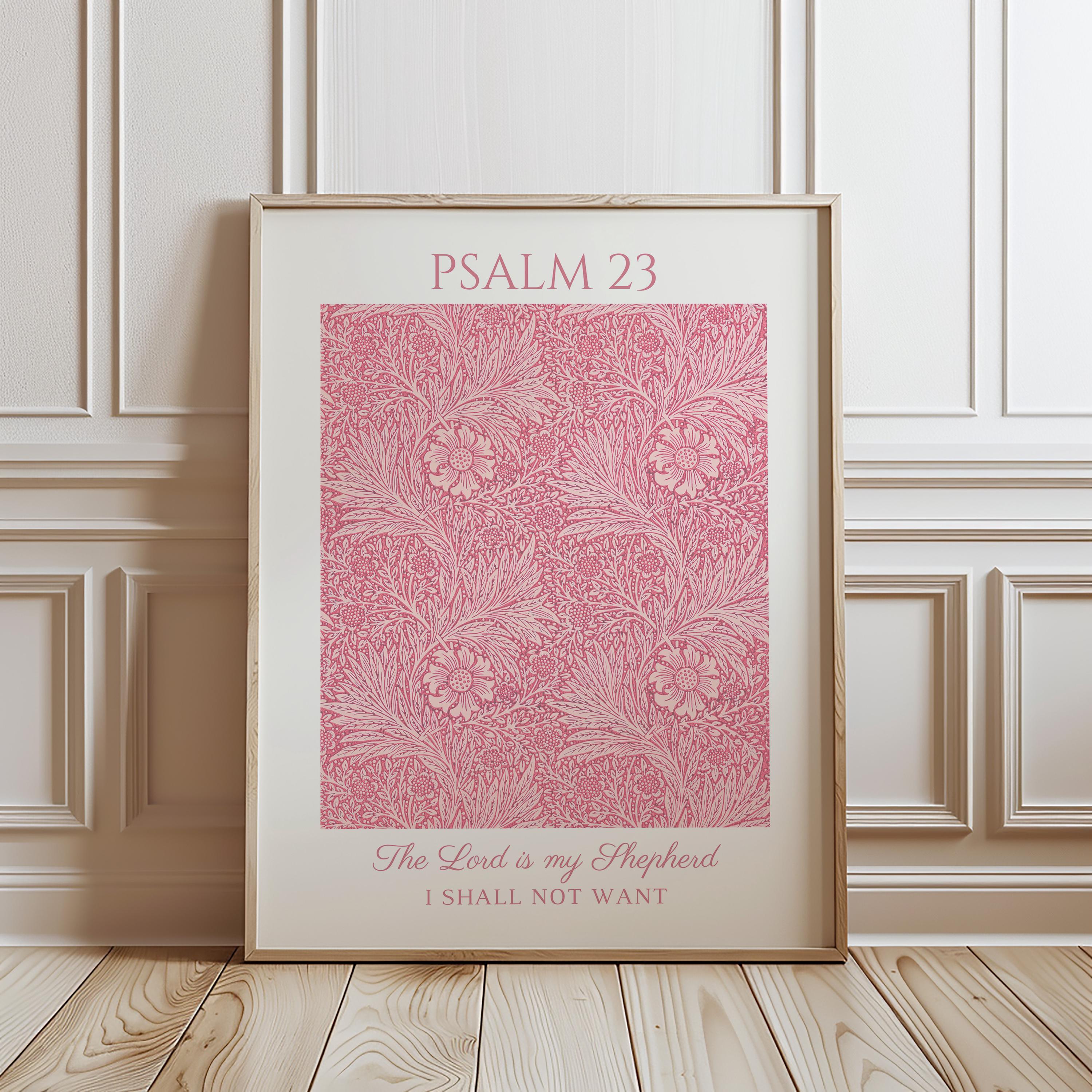 Pink Psalm 23 Botanical Print: William Morris Style (digital Print) - Etsy