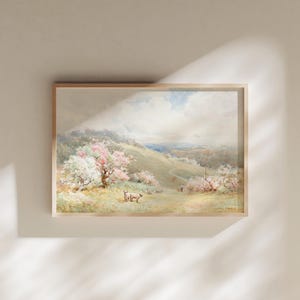 Kinderzimmer Vintage Landschaft Digitaldruck, Schaf Baby Lamm Poster, Horizontal, Bauernhaus Wand Dekor Digital Download
