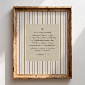 Minimalistisches Schriftplakat, Philipper 4: 6-7, gestreifter Bibelversdruck, moderne christliche Wandkunst digitaler Download