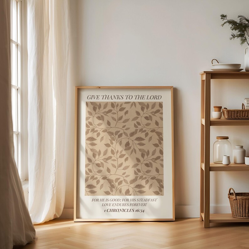 Christian Fall Poster Autumn Leaves Print Golden Brown Thanksgiving