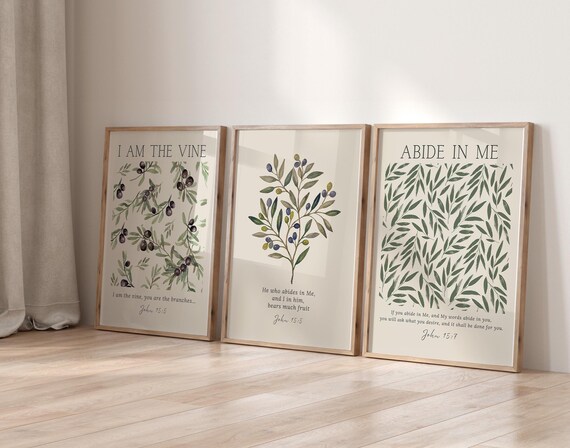 Christian Botanical Prints: Set of 3, I am the Vine, You are the Branches, Digital Download
