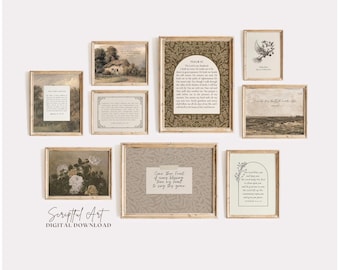 クリスチャン・ヴィンテージ・ギャラリー コテージコア聖書の一節プリント 素朴なファームハウス風ホームデコレーション 9枚セット デジタルダウンロード