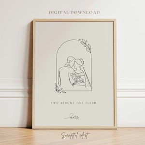 Christliche Ehe Hochzeit Kunst Christliches Ehepaar Poster, zwei werden ein Fleisch, Braut und Bräutigam Skizze, Ehemann Frau Line Art