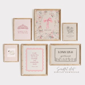 Christian Wall Art Pink Nursery Decor Set of 6 Baby Girls Room Cottagecore Gallery Wall, Girly Coquette Prints Digital Download