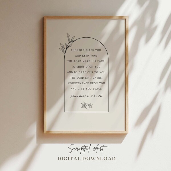 The Lord Bless You and Keep You Bible Verse Art Christian Home Decor Aaronic Blessing The Benediction Minimalist Christian Wall Art