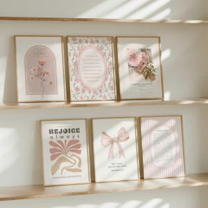 Christian Girls Gallery, Cottagecore Bible Verse Bundle, Set of 6, Pink Scripture Collage, Digital Download