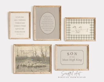 Boys Room Printable Bible Prints Neutral Christian Nursery Wall Art Set of 5, Psalm 23, Philippians 4, The Lords Blessing Digital Download