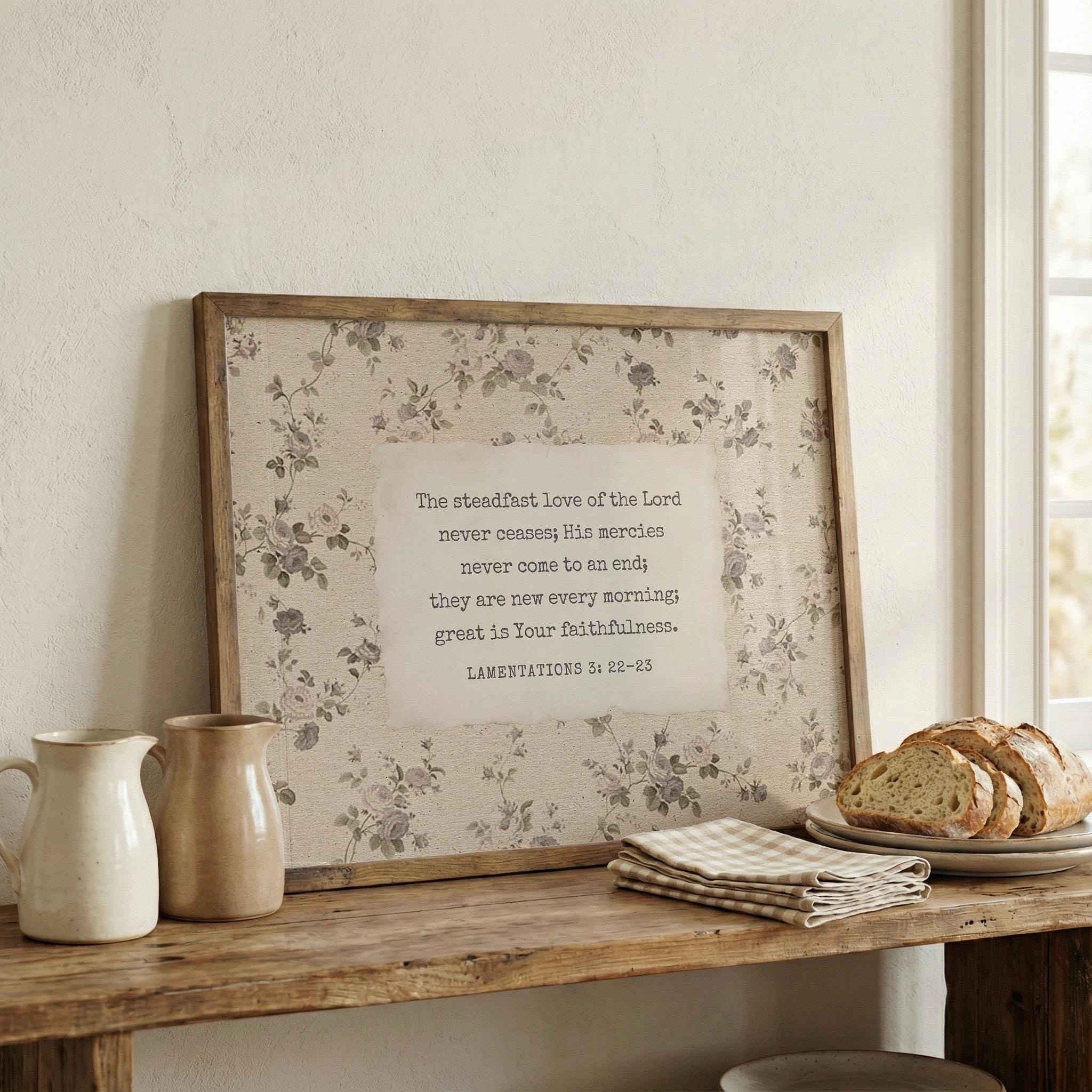 Christian Wall Art Vintage Floral Bible Verse Print - Lamentations 3:22 ...