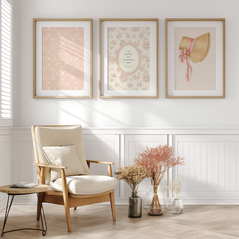 Christian Nursery Decor Set of 5 Cottagecore Nursery Prints, Vintage