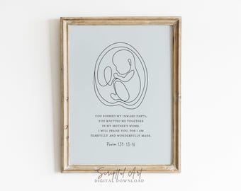 Baby Scan Line Art, Psalm 139, Christian Baby Boy Ultrasound Poster (Digital Download)