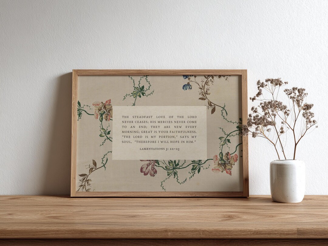 Christian Wall Art Lamentations 3:22-23, Vintage Floral Bible Verse ...