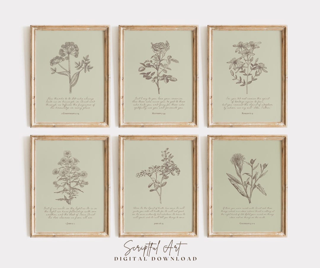 Sage Botanical Bible Verse Prints Christian Gallery Set of 6 Digital ...