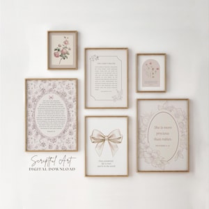Christian Nursery Prints Girls Room Decor Neutral Bible Verse Prints Cottagecore Floral Wall Art Set of 6 Digital Download