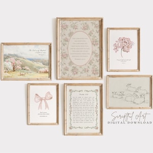 Christian Nursery Wall Art Vintage Scripture Gallery, Set of 6, Cottagecore Girls Room Decor, Floral Bible Verse Prints, Digital Download