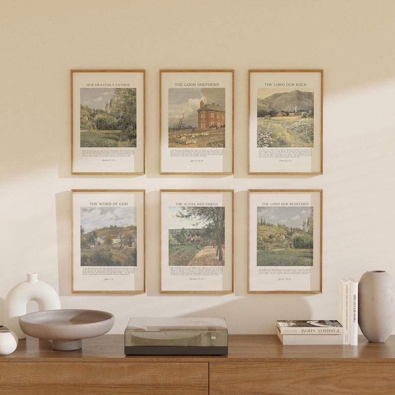 Names of God Wall Art Printable Set OF 6, Vintage Landscape Bible Verse ...