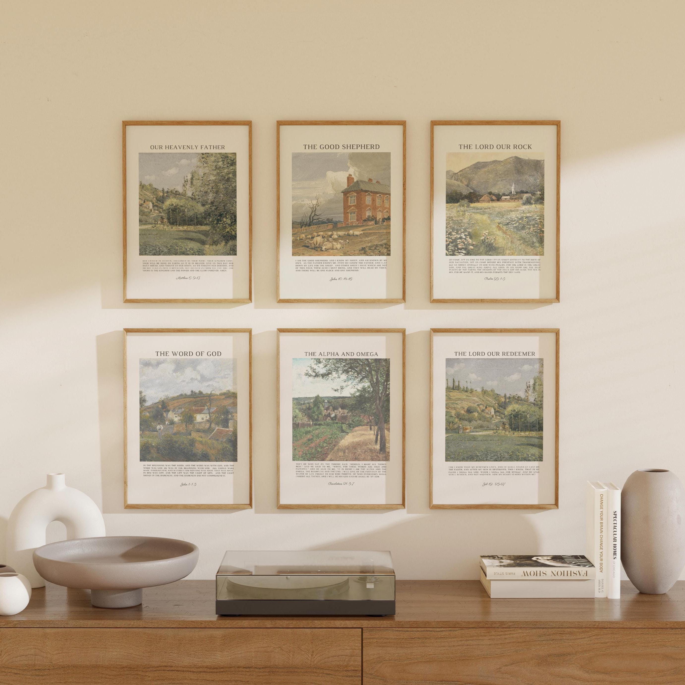 Names of God Wall Art Printable Set OF 6, Vintage Landscape Bible Verse ...