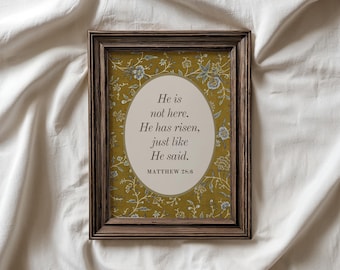 ヴィンテージ風キリスト教イースターウォールアート、「主は復活された」（マタイによる福音書28章6節）（デジタルダウンロード）