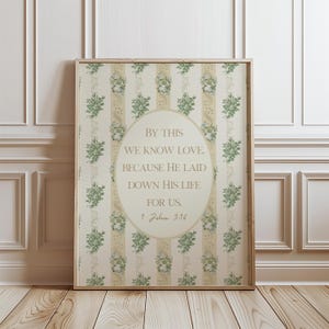 Green Christian Wall Art Floral Scripture print Cottagecore Vintage Stripes Bible Verse Christian Home Decor Digital Download