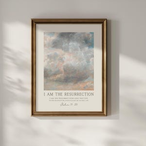 I am the Resurrection, Easter Christian Wall Art Vintage Sky Print Digital Download image 1