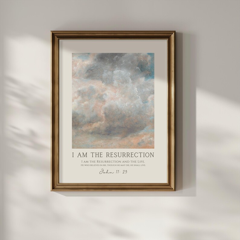 I am the Resurrection, Easter Christian Wall Art Vintage Sky Print Digital Download image 1