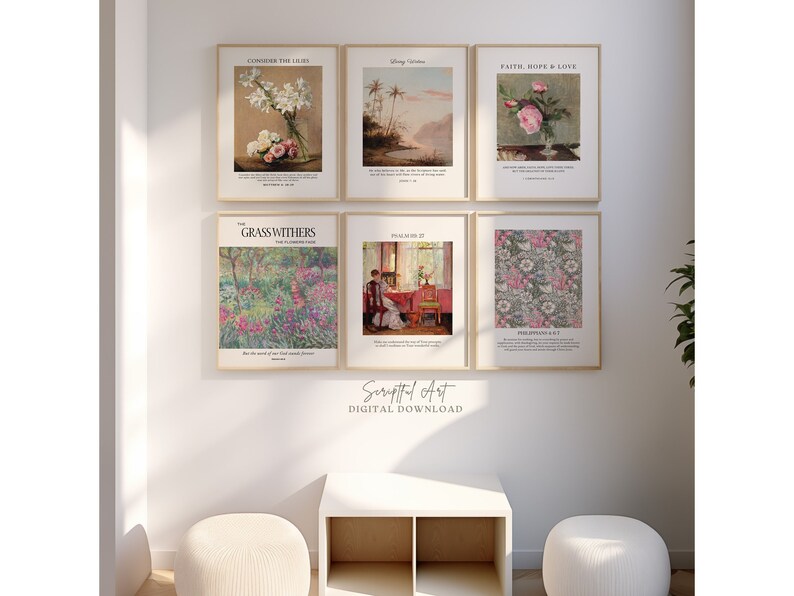 Girls Room Decor Christian Gallery Wall, Set of 6, Feminine Vintage