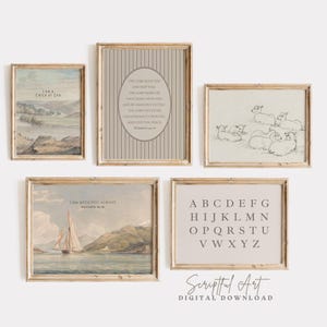 Christian Gallery Neutral Jungen Kinderzimmer Dekor Vintage Bibel Vers Druckt 5er-Set, The Lords Blessing, moderne Spielzimmer Kunst digitaler Download