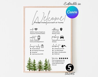 AirBnB Welcome Sign Canva Template | Welcome Sign for Airbnb Hosts, Vacation Rental Printable, Guest Arrival Poster, Template for VRBO