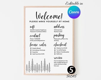 AirBnB Welcome Sign Canva Template | Welcome Sign for Airbnb Hosts, Vacation Rental Printable, Guest Arrival Poster, Template for VRBO