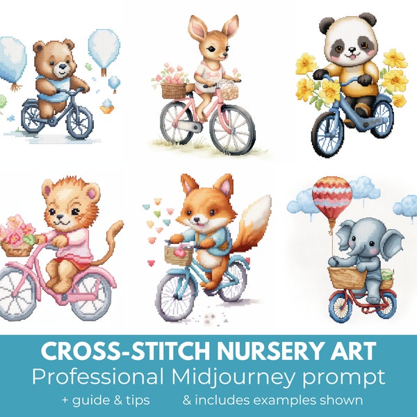 Nursery wall art Midjourney prompt | Nursery digital art, cross-stitch wall art | High quality Midjourney guide, prompt template
