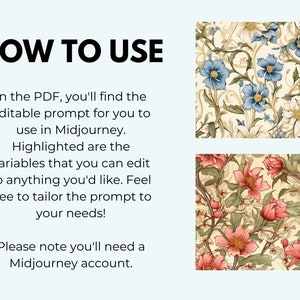 Midjourney Prompt for creating your own vintage floral patterns, Professional Midjourney Guide for seamless patterns floral vintage image 3