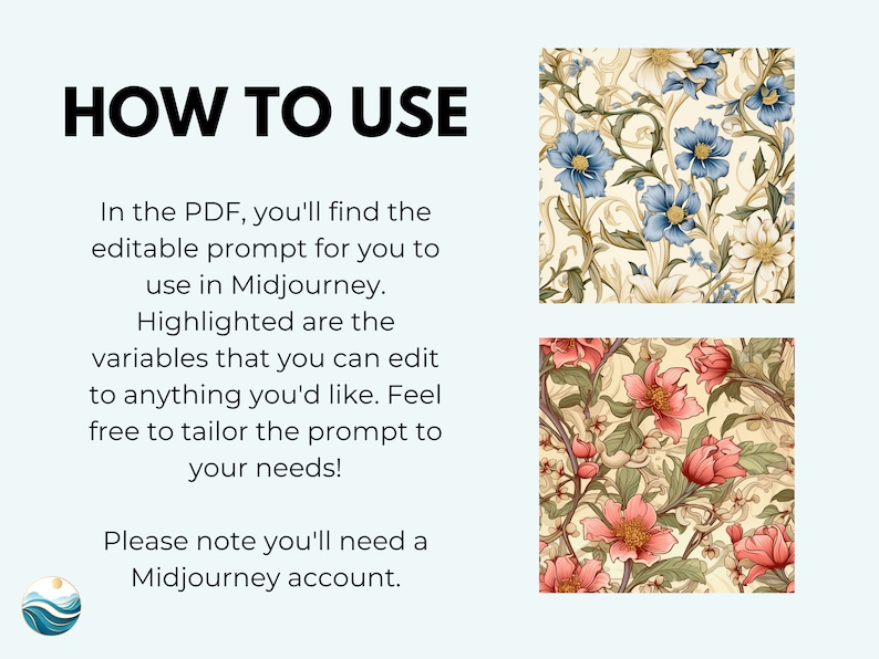 Midjourney Prompt for creating your own vintage floral patterns, Professional Midjourney Guide for seamless patterns floral vintage image 3